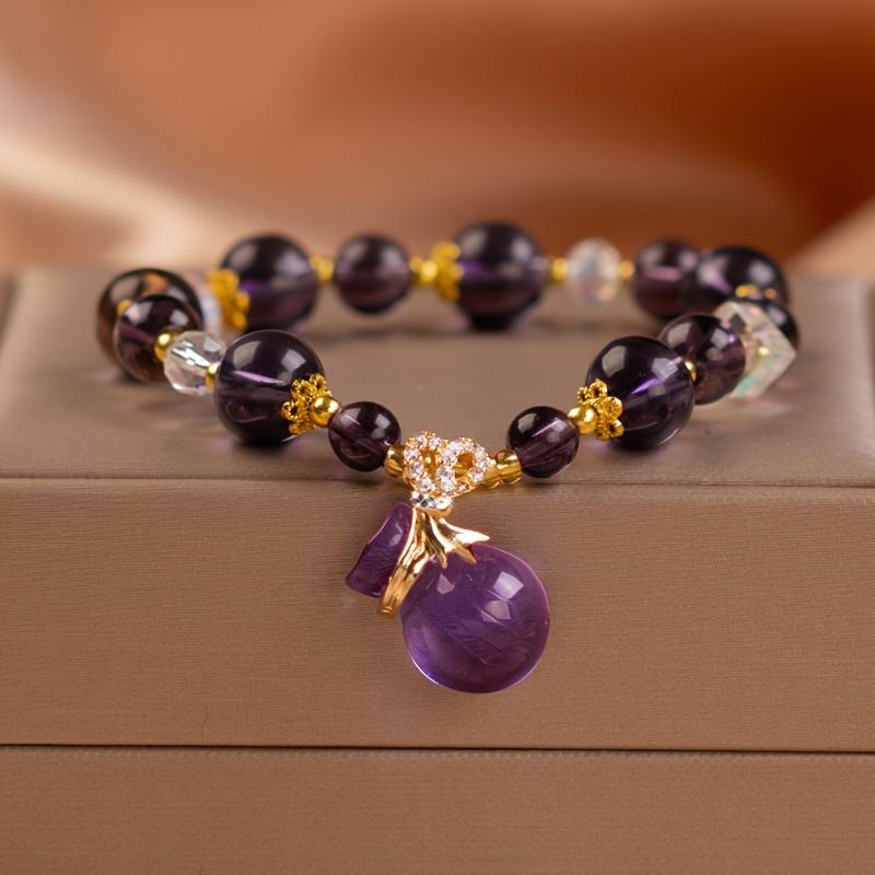 Creative Lucky Fortune String Female Amethyst 1PC Fashion Jewlery Pendant Natural Stone Fortune Bag Beaded Bracelet фиолетовый