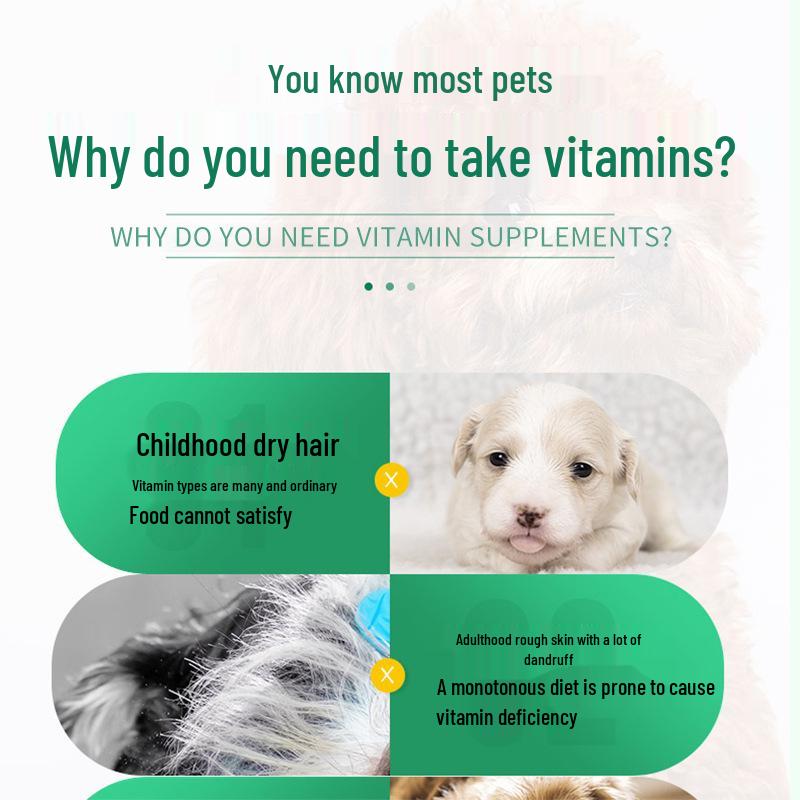 Pet Multivitamin Tablets - 180 Count for Dog Coat & Cat Health