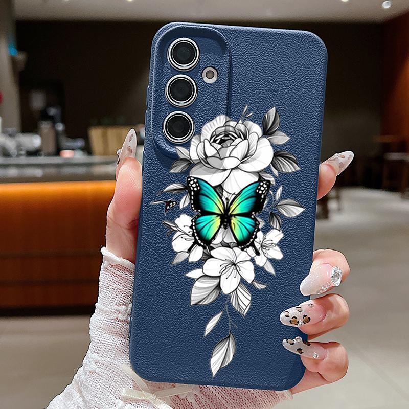 Butterfly Pattern TPU Soft Slim Case For Samsung S25 S24 FE S23 Ultra S22 S21 A16 A56 A36 A55 A15 Leather Texture Shockproof Matte Phone Cover