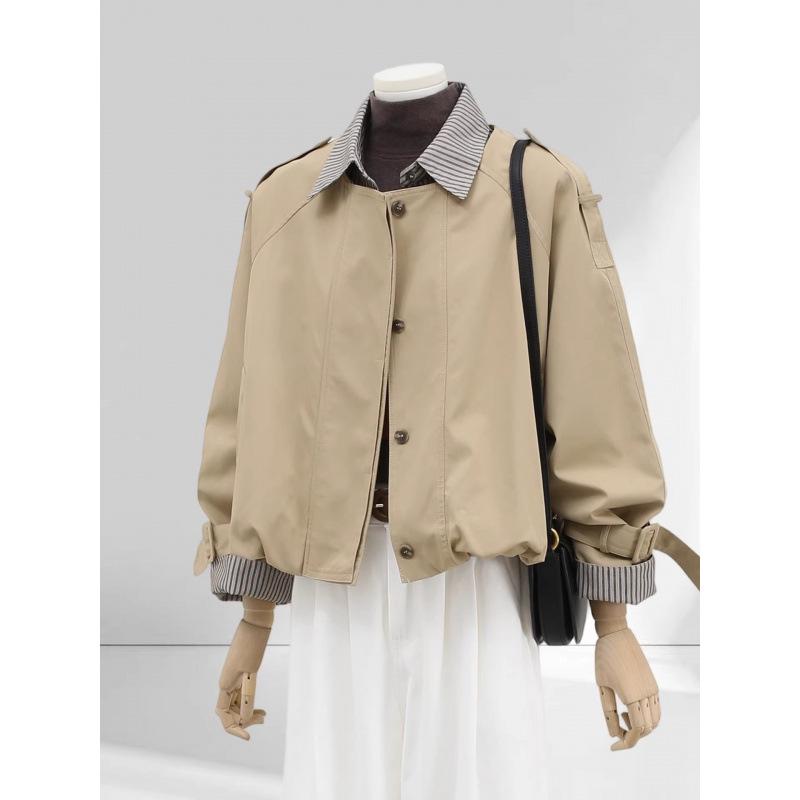 Women s Fake Two-Piece Petite Windbreaker Jacket - Stylish Spring/Autumn Casual Wear M хаки