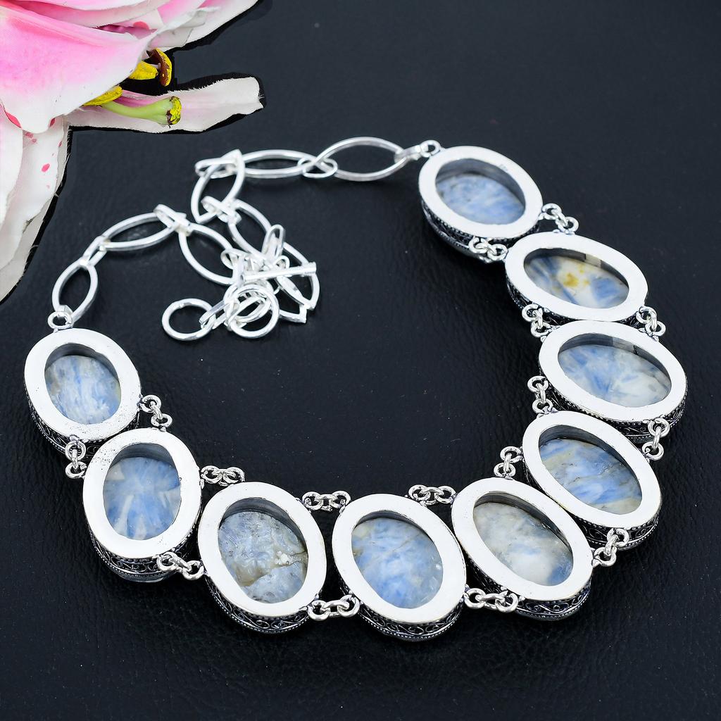 Blue Kyanite Gemstone Handmade 925 Sterling Silver Jewelry Necklace 18" KG-1638