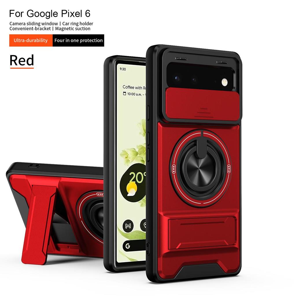 Slide Camera Cover Compatible for Google Pixel 6 Case With Built-in Ring Stand and Folding Stand