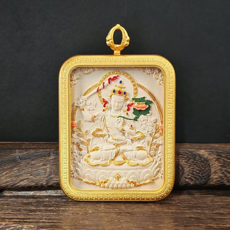 Tibetisches Grünes Tara & Gelbes Jambhala Amulett: Titanstahl Medizin Buddha Anhänger