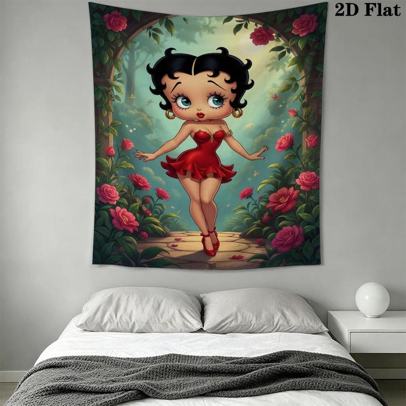 betty boop Wall Tapestry Aesthetic Wall Hanging Printed Fabric Blanket Decorative Tapestries for Bedroom Living Room Home Decor