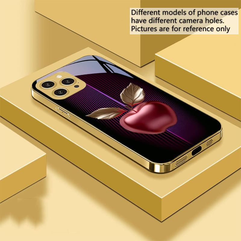 Stripe gradient apple red For IPhone 16 Pro Max 15 P ro 14 13 Plus 12 Mini 11Pro Max XS Max XR Golden tempered glass phone case