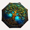 Stained Tree of Life Wall Art DecorUmbrella, Portable 3-Fold Compact Umbrella for Men & Women Gift