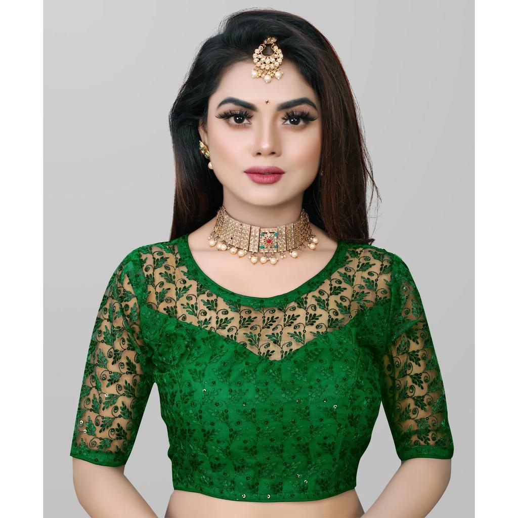Blusa de Boda Pakistaní Cuello Redondo Choli Étnico para Mujer India Mangas Medias