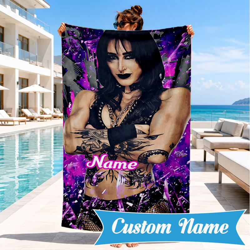 Custom Name Rhea Ripley wrestling Beach Towel Microfiber Beach Towel, Lightweight and Quick-Dry, for Summer Travel, Swimming Pool Gift