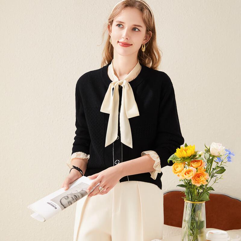 Pull Cardigan à Col Rond Texturé 100% Laine Pure pour Femmes TUHUANG