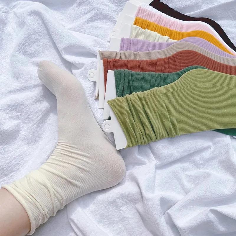 Women Colorful Loose No Pilling Socks Knitting Rib Ice Thin Spring Summer Female Socks High Tube Streetwear College Style Sock