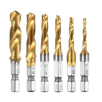 Conjunto de 6 Peças Brocas de Roscar com Haste Sextavada Aço Rápido Espiral Rosqueamento Macho Escariador