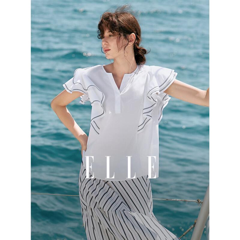 ELLE Ruffle V-Neck Blouse M