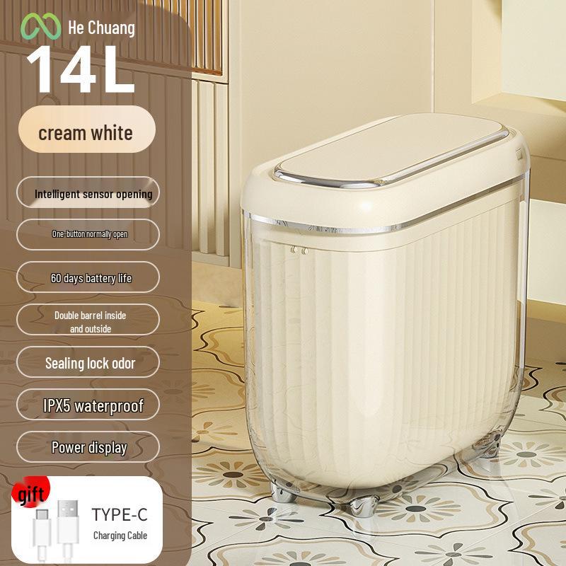 Crevice Smart Induction Trash Can: Multi-Scene, Low-Noise, Slow-Close, Waterproof, Odor-Proof Trash Bin.