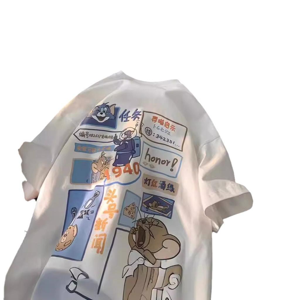 Fat mm cartoon t-shirt women's design sense niche summer loose student short sleeve ins trendy sweet and spicy top large size women's clothing