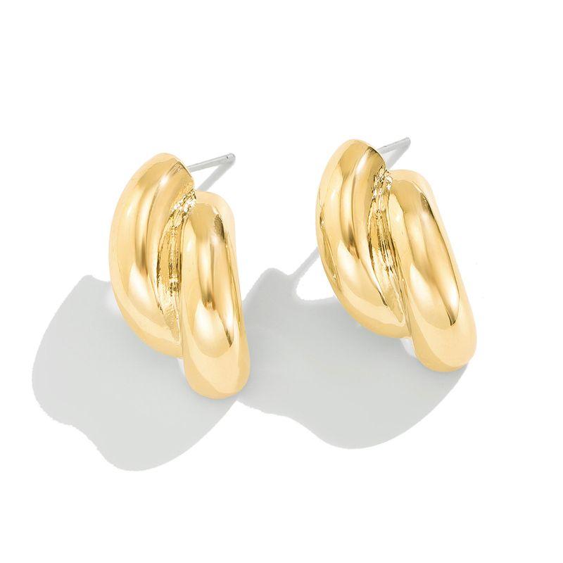 

Metallic Glossy Double-Layer Curved Earrings for Women, European and American Trendy Fashion, Unique Niche Design, Travel Photography Earrings Gold