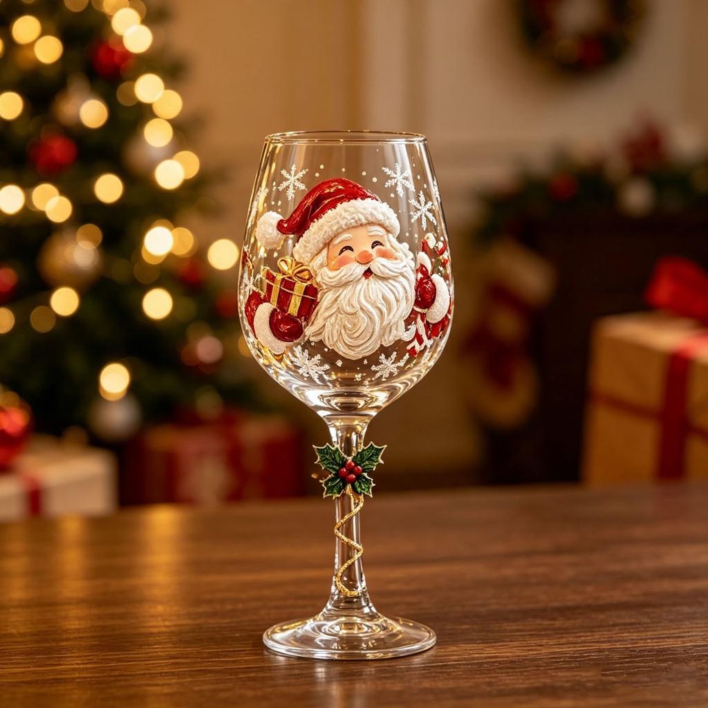 Novità Bicchieri da Vino di Natale Singoli e Set da 6 Pezzi in Scatola Regalo, Calice per Calza di Natale Albero Ghirlanda per Decorazione Festa di Natale