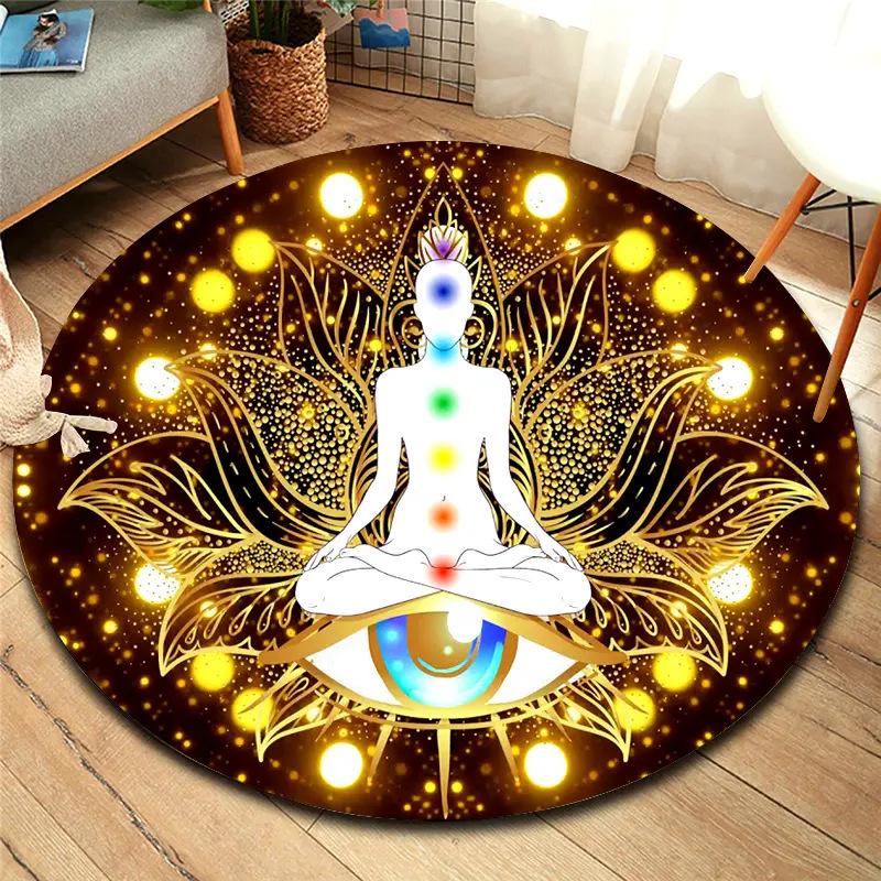 Colorful Decorative Vintage Celestial Sun Moon Round Carpet Mat Rug Star Map Earth Home Decoration for Living Room Bedroom 60cmx60cm