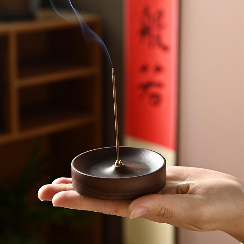 Y Black Walnut Solid Wood Incense Holder Zen Round Line Incense Burner Agarwood Incense Plate Household Tea Room Decoration
