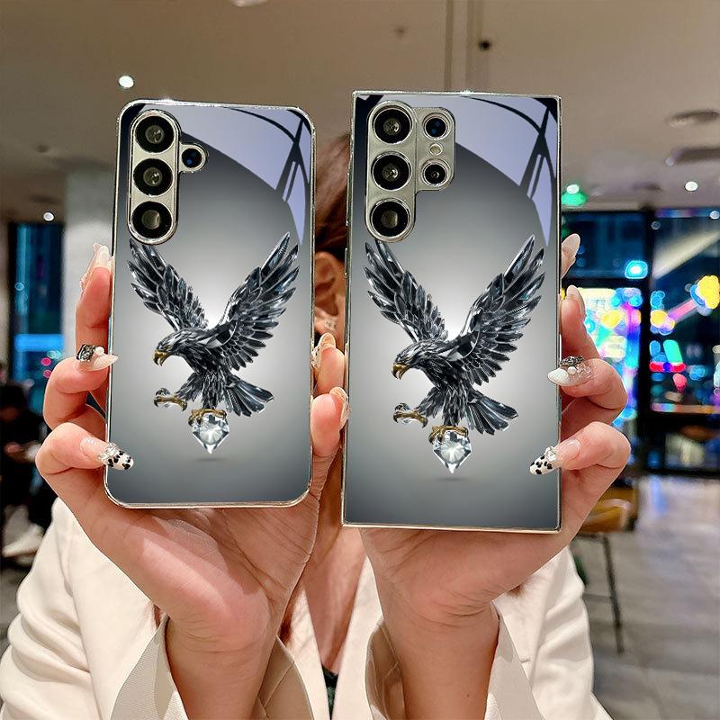 Diamond Eagle Art Silver Phone Case For Samsung A30s A31 A32 A34 A36 A37 A50 A51 A52 A53 A54 A55 A56 A57 A71 A72 A73 Glass Cover