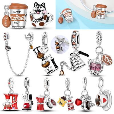 Coffee Series Charms Copper Coffee Beans And Cups Beads Coffee Machine Pendant Fit Original Bracelet Diy Women Jewelry Gift