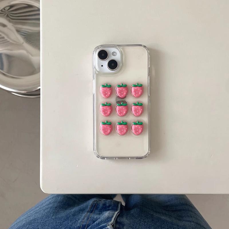 Epoxy Three-dimensional Pink Strawberry for IPhone16Promax Mobile Phone Case for Apple 15 Female New Model 14 Transparent 17
