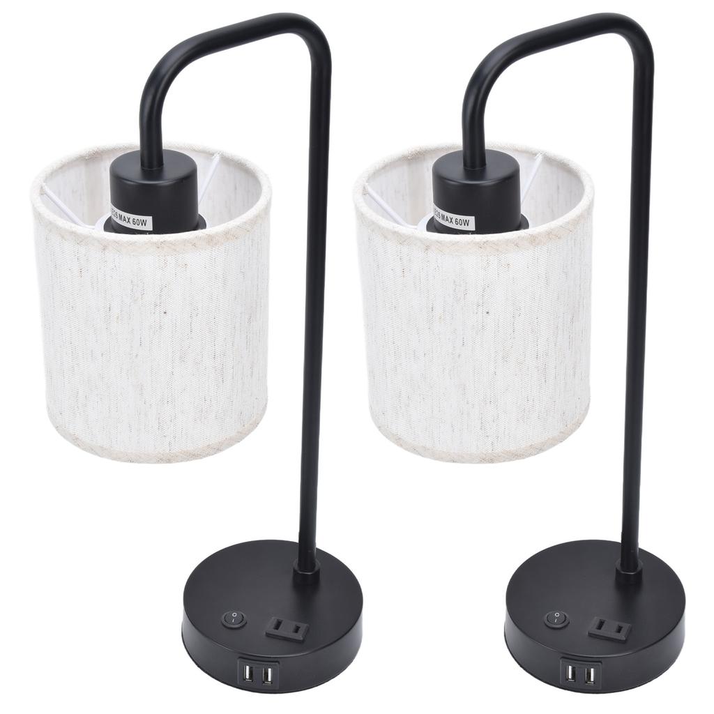 2Pcs Fabric Table Lamp Dual USB Ports Energy Saving Modern Simple Standing Table Lamp for Bedroom