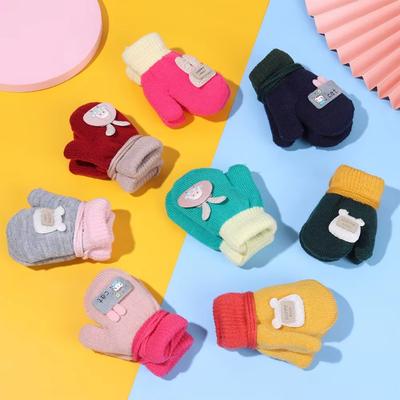 Thicken Mittens for Children Kids Mittens Winter Cute Knitted Gloves Toddler Warm Rope 1-3Years Boy Girl Baby Hand Gloves
