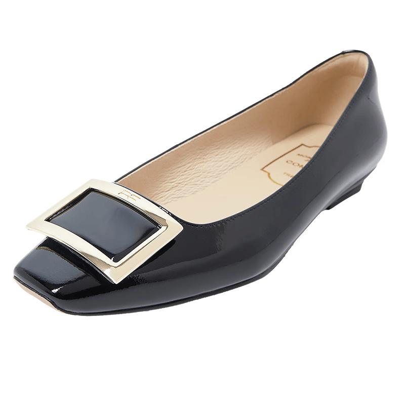 COMELY Women s Genuine Leather Square Buckle Low-Heel Flats 37