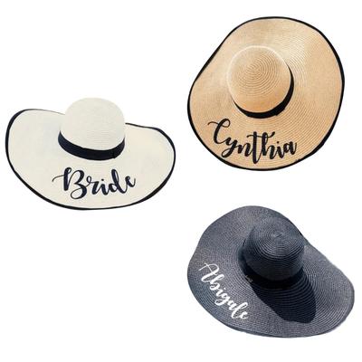 Stylish Bridal Shower Straw Hat with Adjustable Strap And Popular Black Edging Wide Brims Sun Hat for Party Gathering