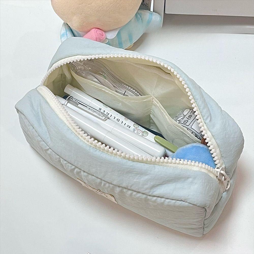 New Solid Color Pen Bag Large Capacity Canvas Pencil Case Cartoon Gift Stationery Bag Students
