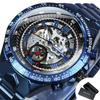 WINNER Gold Transparent Skeleton Automatic Watch for Men Luminous Pointers Luxury Brand Stainless Steel Strap Mechanical Watches