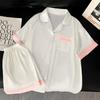 Solid Color Short-Sleeved Ice Silk Pajamas Women'S Summer Cool Casual Loose Silk Loungewear Set