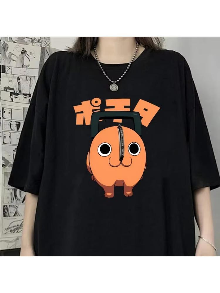 Fun Pochita Printed T-shirt Women's Loose Short Sleeve Round Neck Top Women's Casual Shirt T-shirt Anime T-shirt Tops