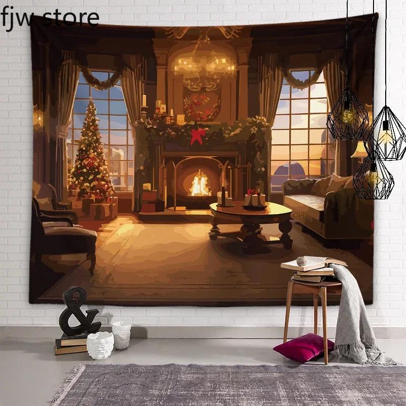 

Рождественский Новый год Украшение Гобелен Дерево Печь Настенное Искусство Комната в общежитии Гостиная Дом 230x180cm