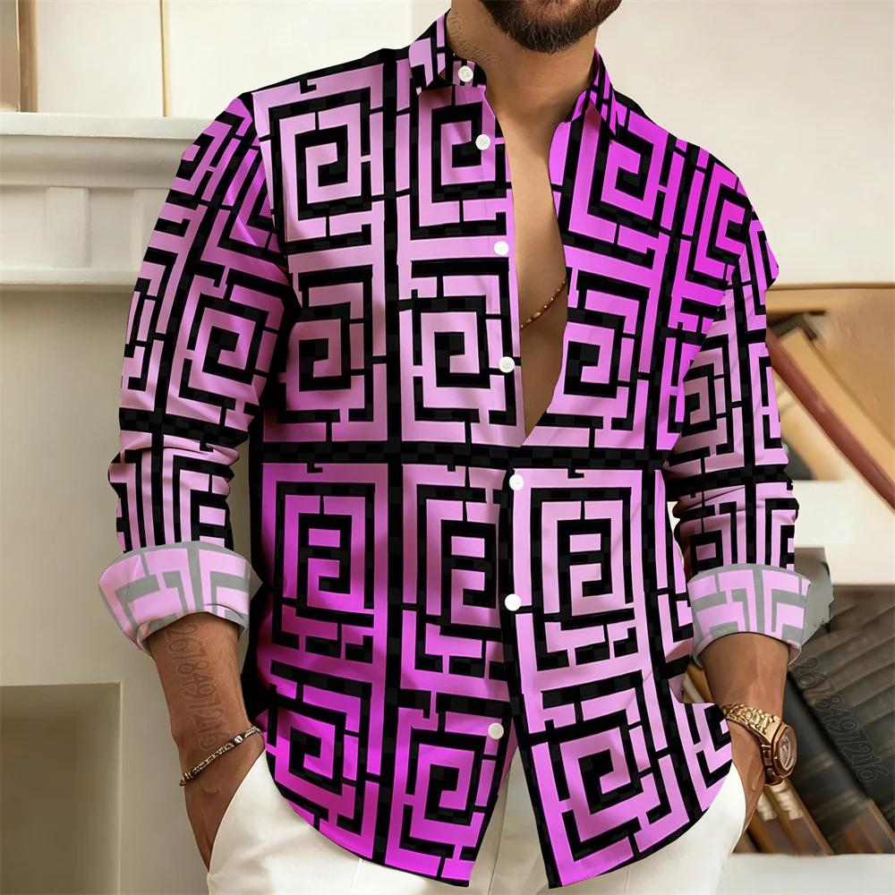 Trendy Long-sleeve Shirt with Classic Greek Key Pattern, Stylish and Versatile for Daily Wear.