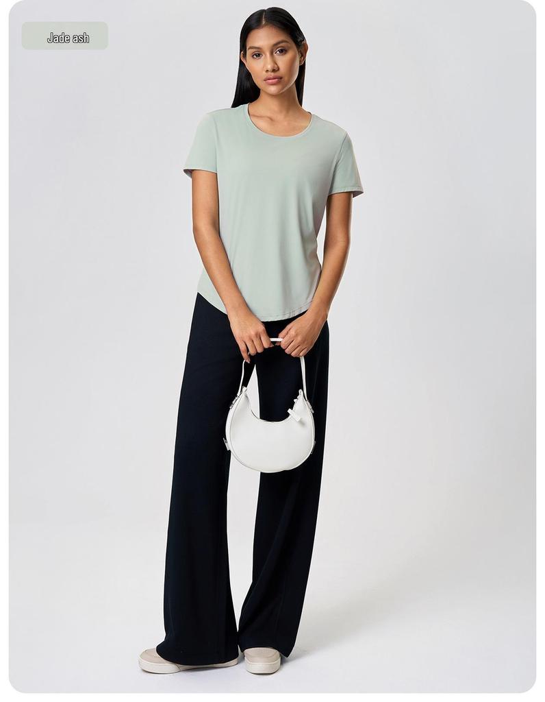 Vår/Sommar 2023 Dam Casual Lös T-shirt för Löpning och Yoga med Bar-Känsla