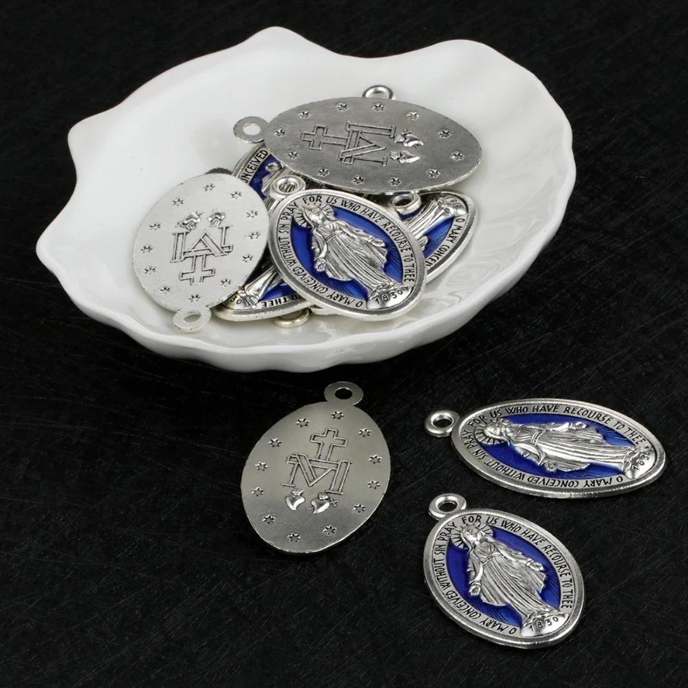 20 buc/lot Fecioara Harurilor Medalia Miraculoasă Pandantive Farmece Colier Rozariu Bijuterii Religioase Catolice Smalț Albastru