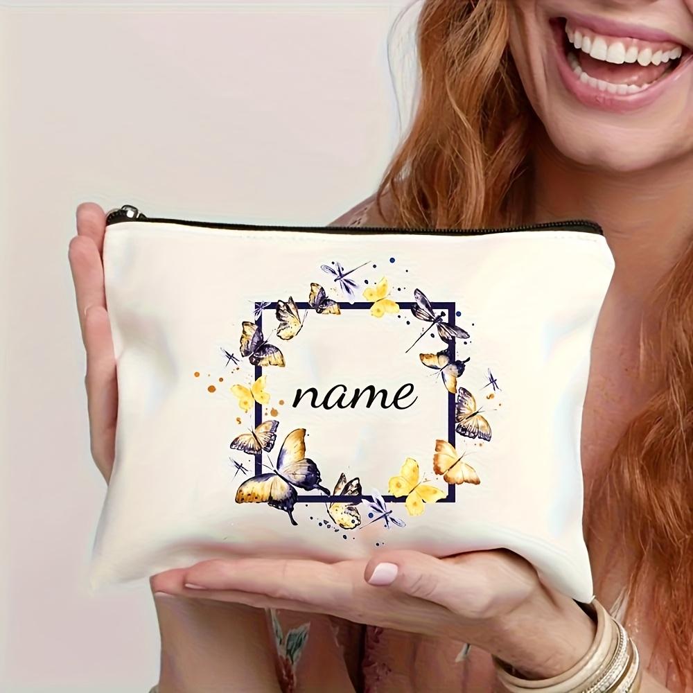 Customizable Butterfly Frame Printed Makeup Bag Travel Cosmetic Pouch Gift Bag Fashionable Style Foldable Zippered Pocket