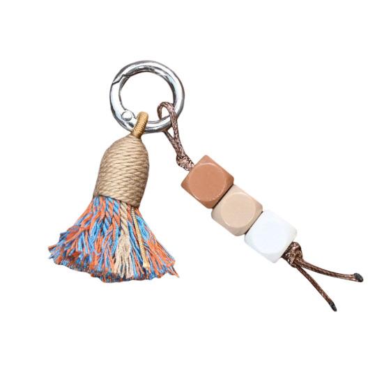 Tibetischer Regenbogen-Quasten-Anhänger Schlüsselanhänger Perlen Ethnischer Stil mit Natürlichem Holz Taschenanhänger Schuhdekoration mit