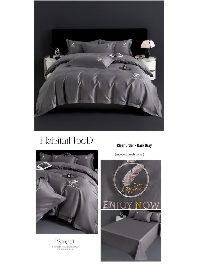 High-End 60s Long-Staple Cotton Embroidered Four-Piece Bedding Set with Duvet Cover & Bed Sheet