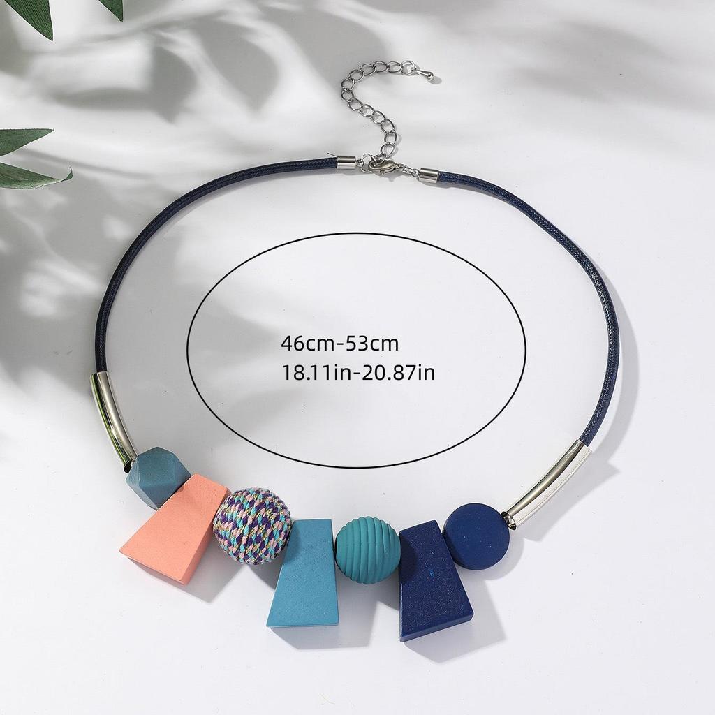 Exaggerated round bead geometric necklace fashionable simple high-end collarbone chain colorful Bohemian retro jewelry