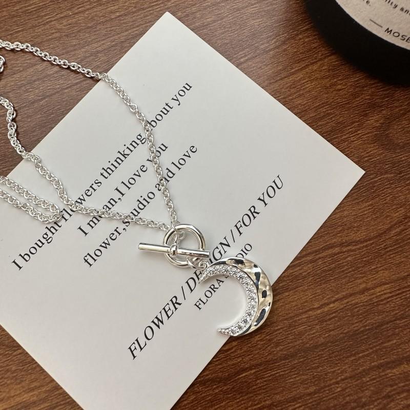 S925 Sterling Silver Niche Design Moon Necklace Blogger Style Personalized Wind Collarbone Chain 925 silver
