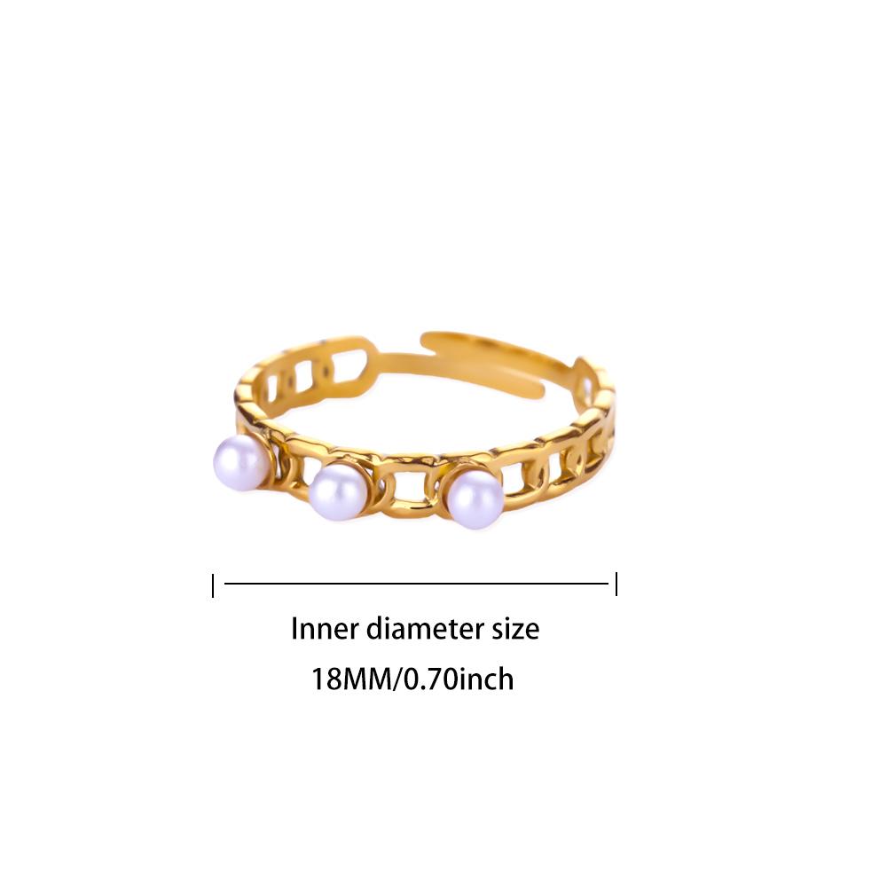 Dainty Heart Stainless Steel Rings Women Anti Fading Artificial Pearl Ring Aesthetic Golden Jewelry Vacation Accessories Gift