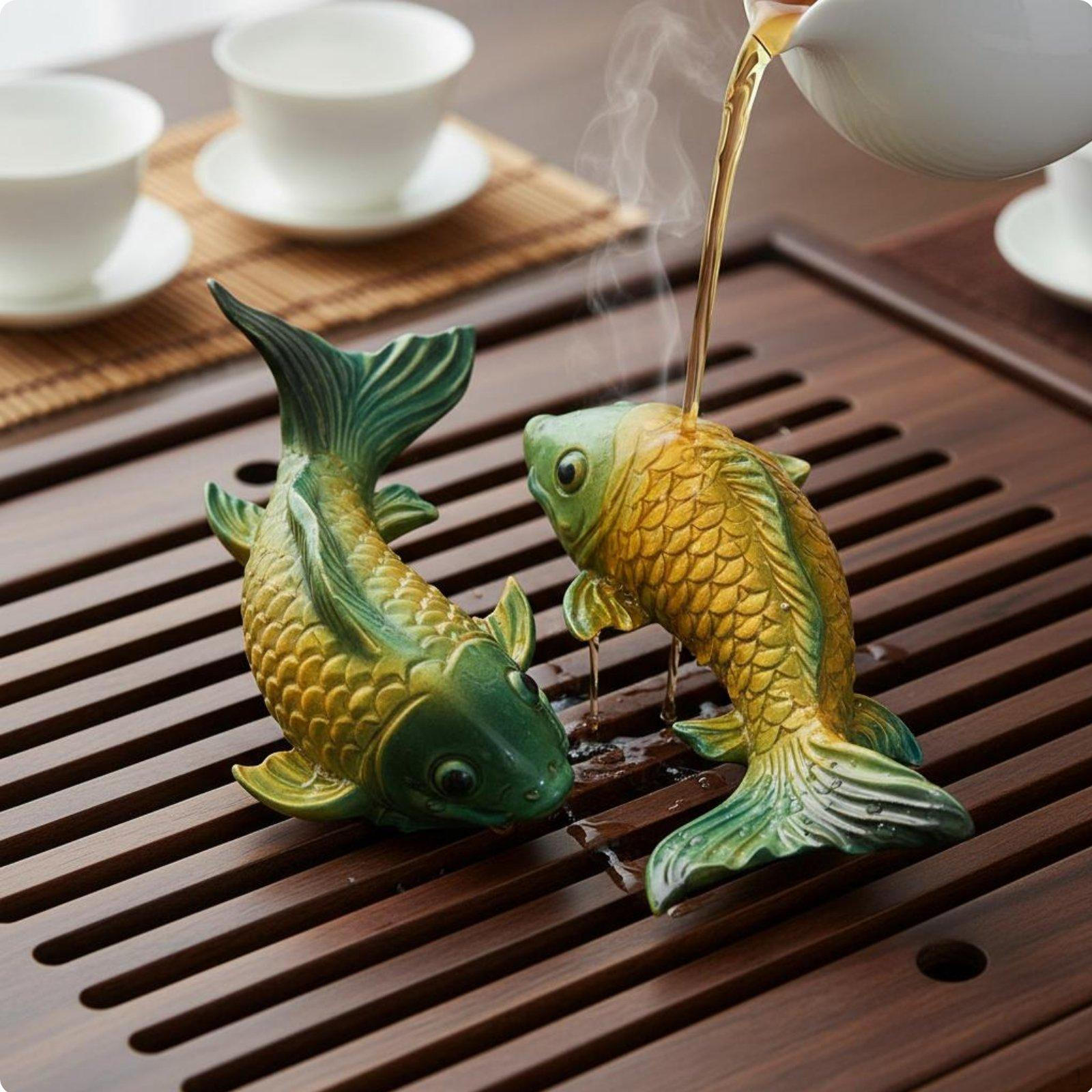 Color Changing Tea Fortune Symbol carp Ornament for Office Desk Green