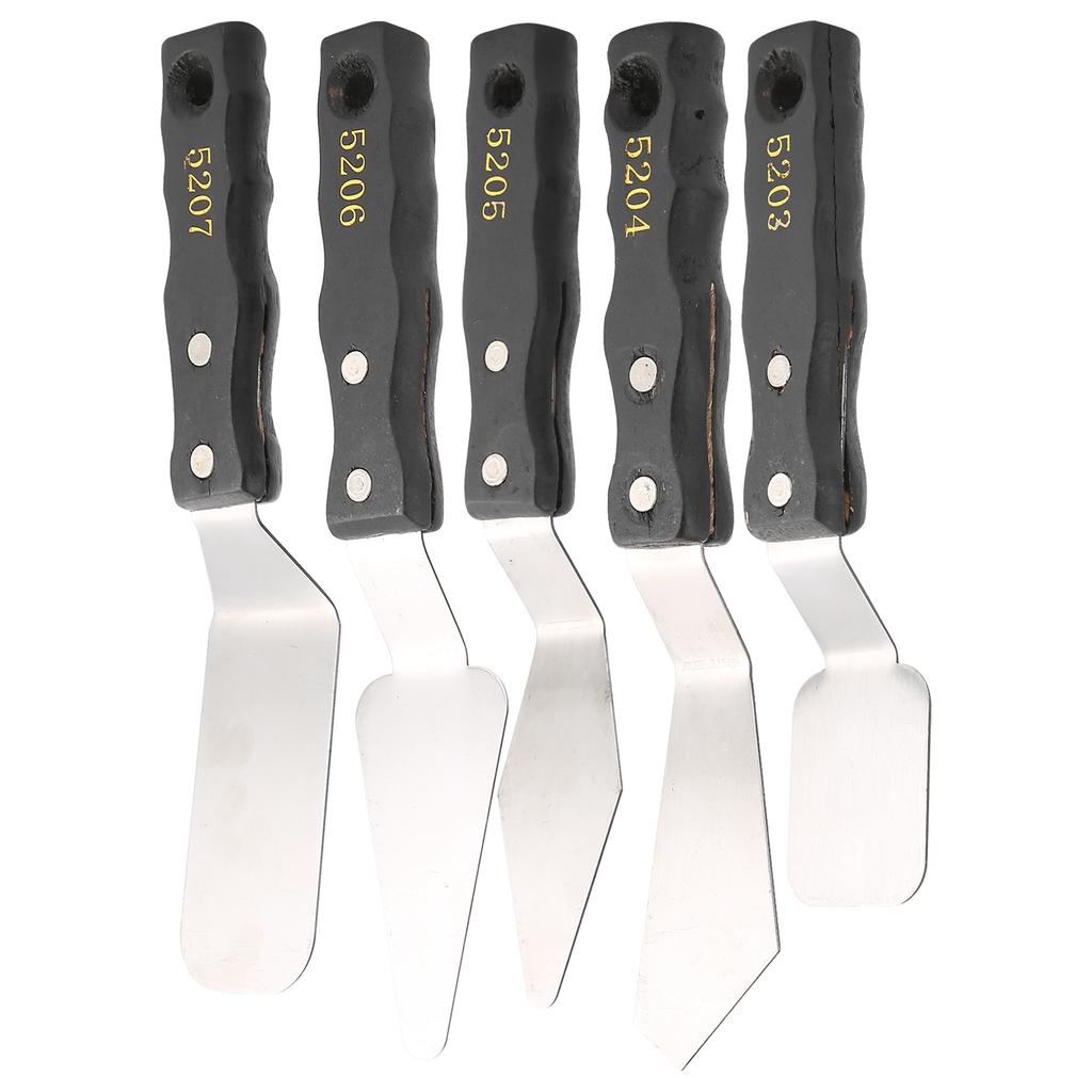 5pc Palette Knives Spatula Black Wood Handle Stainless Steel Oil Acrylic Paint Artist Knife