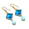 Blue Topaz, Chalcedony Gemstone 925 Sterling Silver Jewelry Earring 1.97" GK-7311