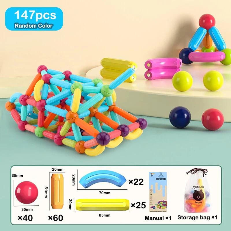 8Pcs-164Pcs Kids Color Magnetic Strip Construction Set Magnetic Balls Stick Building Blocks Educational Toy For Children Gifts