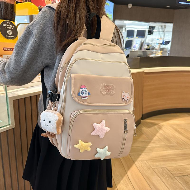 Color Block Campus Schoolbag Student Large Capacity Lightweight Backpack for Girls