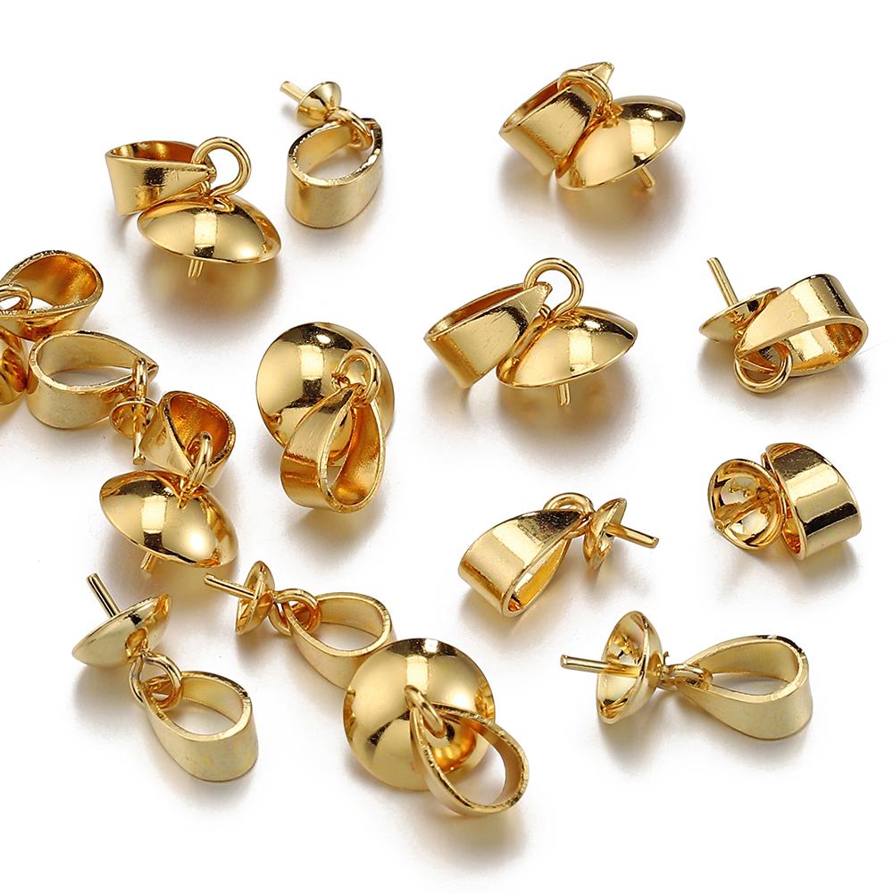20pcs Stainless Steel Pearl Pendants Eye Pins Bail Top Drilled Beads End Caps Pendants Charms Connectors for Jewelry Making DIY