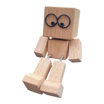 Schüttelnde Holzfigur Mann Auto Dekoration Kleine Ornamente Bein-schwingender Roboter Figurine Niedlicher Holzmann Gute Kreative Geschenke